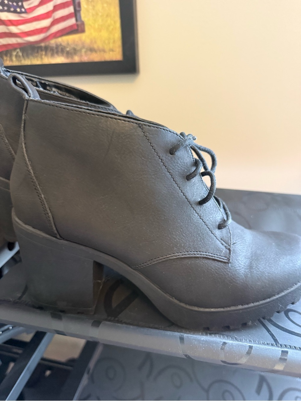Esley Black Lace-Up Chunky Heel Ankle Boots